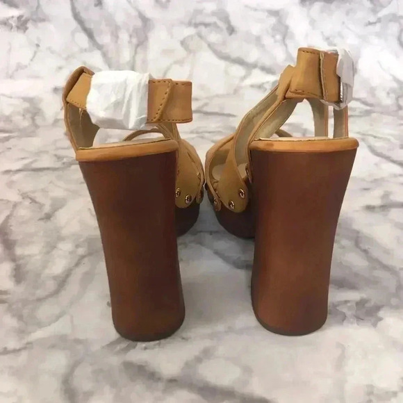 Bucco Erikine Heels Tan Faux Leather Strappy Heels Sandals Wedges Women's Size 8 - Picture 5 of 8